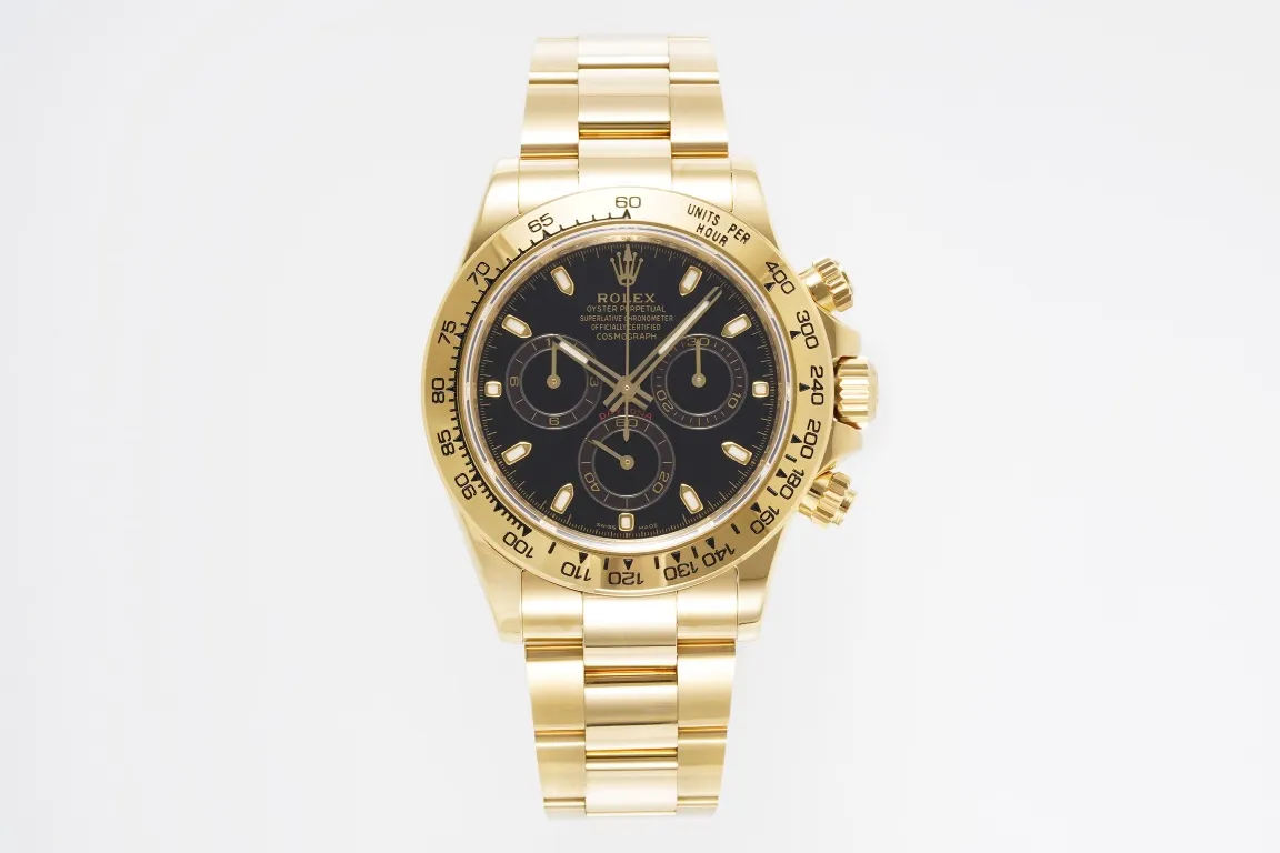 WeatherProof BT Factory Rolex Daytona 4130 – Gold with Black Dial – VSF Luxury Chronograph Watch Collection 4828