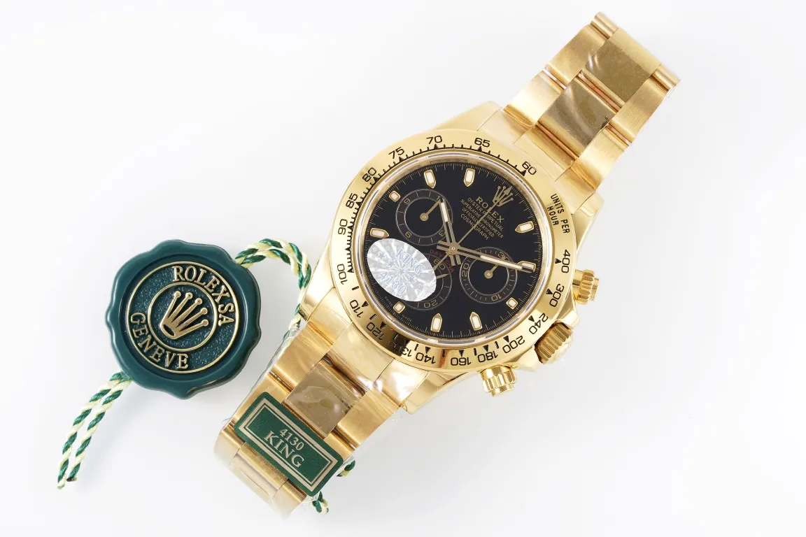 WeatherProof BT Factory Rolex Daytona 4130 – Gold with Black Dial – VSF Luxury Chronograph Watch Collection 4828