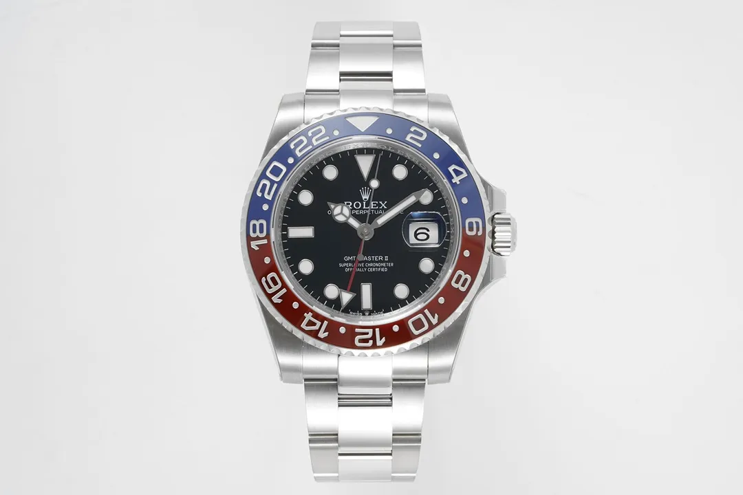 AR Factory Rolex GMT-Master II Pepsi Blue Red Ceramic Bezel Black Dial Stainless Steel Watch TopPick 370
