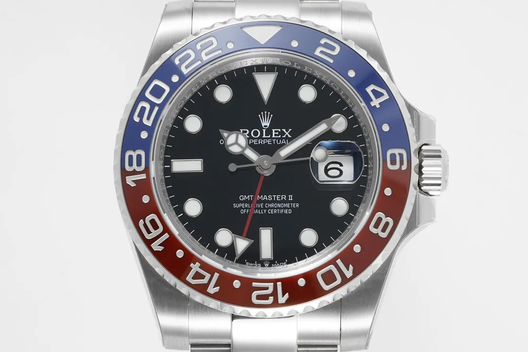 AR Factory Rolex GMT-Master II Pepsi Blue Red Ceramic Bezel Black Dial Stainless Steel Watch TopPick 370