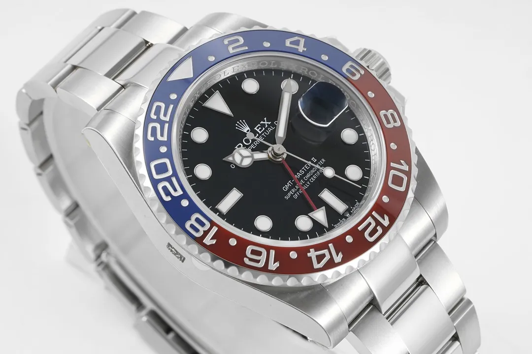 AR Factory Rolex GMT-Master II Pepsi Blue Red Ceramic Bezel Black Dial Stainless Steel Watch TopPick 370