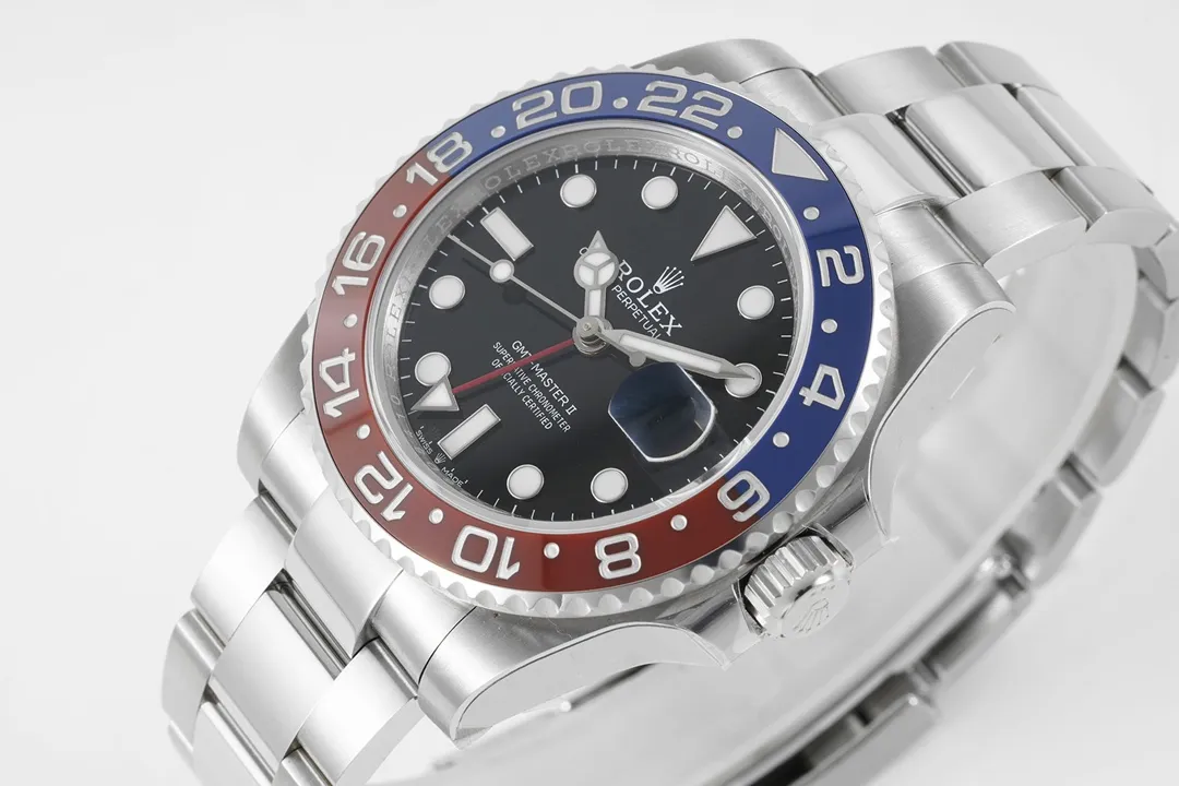 AR Factory Rolex GMT-Master II Pepsi Blue Red Ceramic Bezel Black Dial Stainless Steel Watch TopPick 370