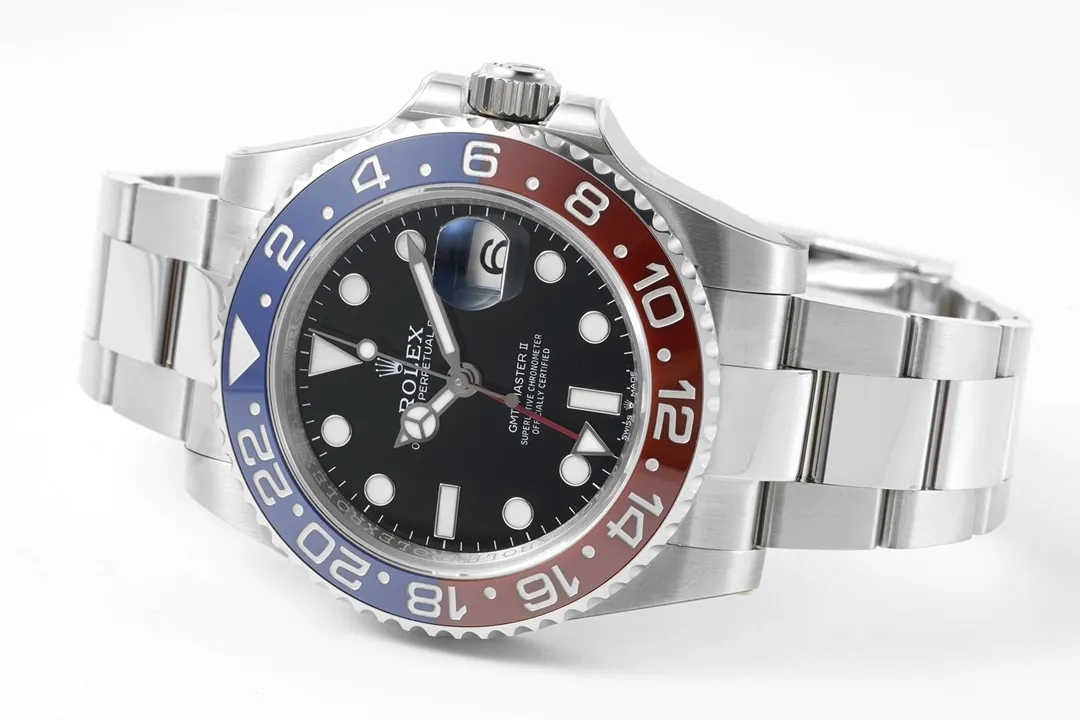 AR Factory Rolex GMT-Master II Pepsi Blue Red Ceramic Bezel Black Dial Stainless Steel Watch TopPick 370