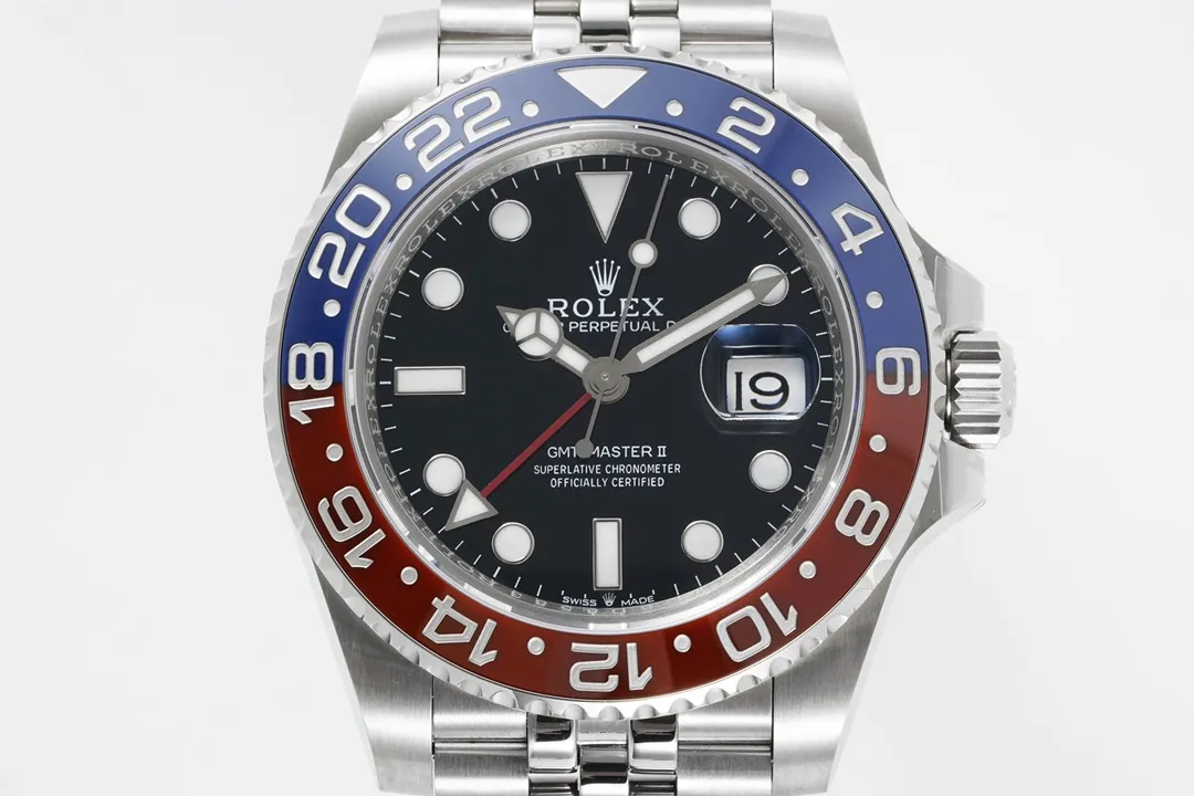 AR Factory Rolex GMT-Master II Pepsi Red-Blue Ceramic Bezel Black Dial Stainless Steel Watch SoftTouch 361