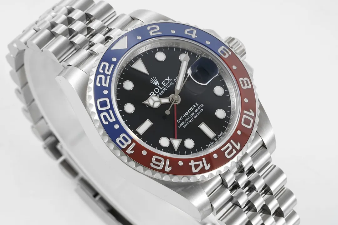 AR Factory Rolex GMT-Master II Pepsi Red-Blue Ceramic Bezel Black Dial Stainless Steel Watch SoftTouch 361