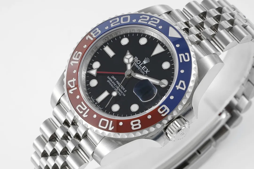 AR Factory Rolex GMT-Master II Pepsi Red-Blue Ceramic Bezel Black Dial Stainless Steel Watch SoftTouch 361