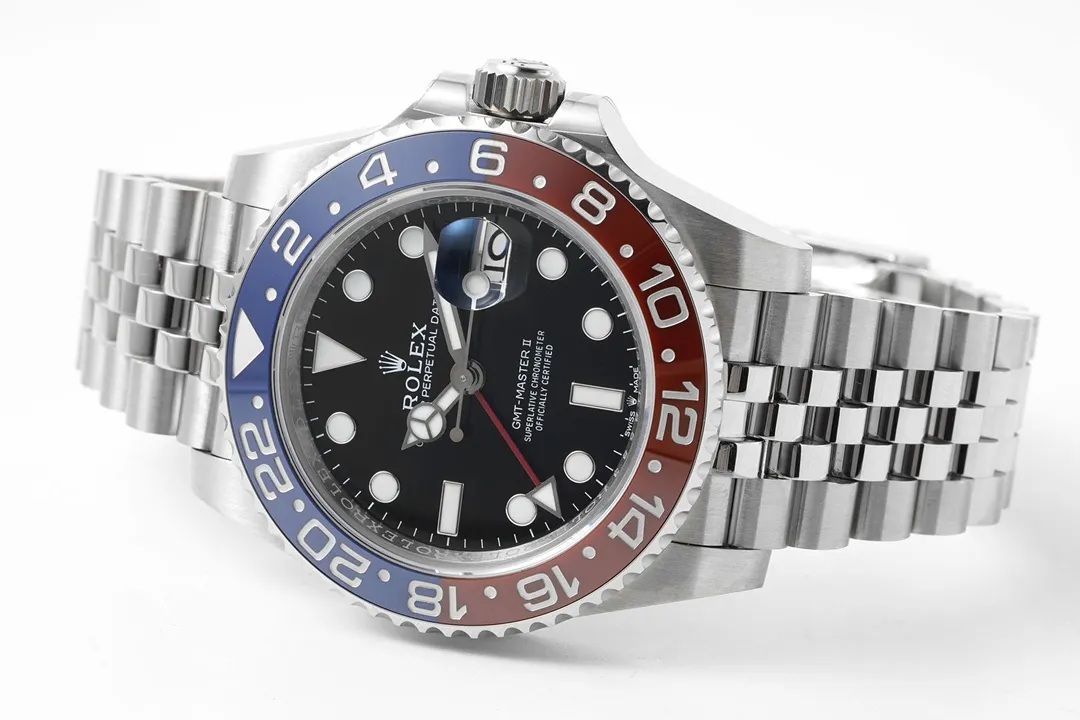 AR Factory Rolex GMT-Master II Pepsi Red-Blue Ceramic Bezel Black Dial Stainless Steel Watch SoftTouch 361