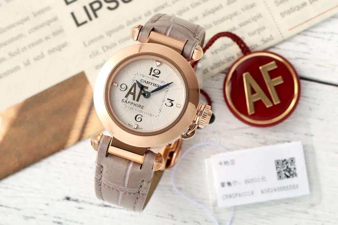 SportInspired Cartier Pasha de Cartier Women’s Rose Gold Automatic Watch with Gray Alligator Leather Strap and White Dial 2812