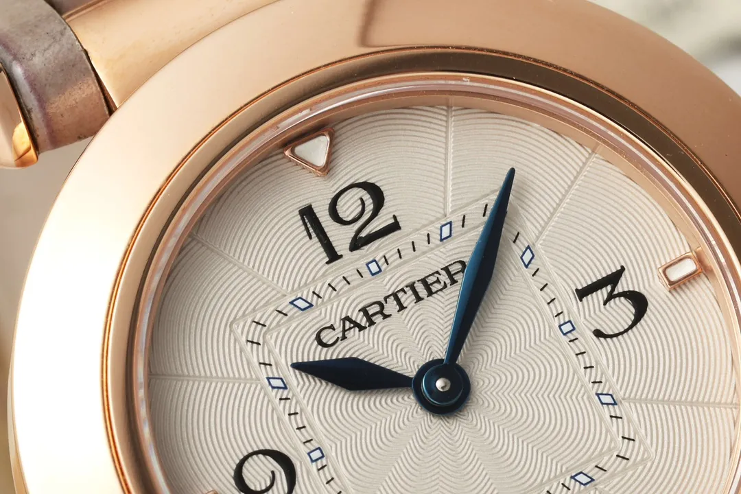 SportInspired Cartier Pasha de Cartier Women’s Rose Gold Automatic Watch with Gray Alligator Leather Strap and White Dial 2812