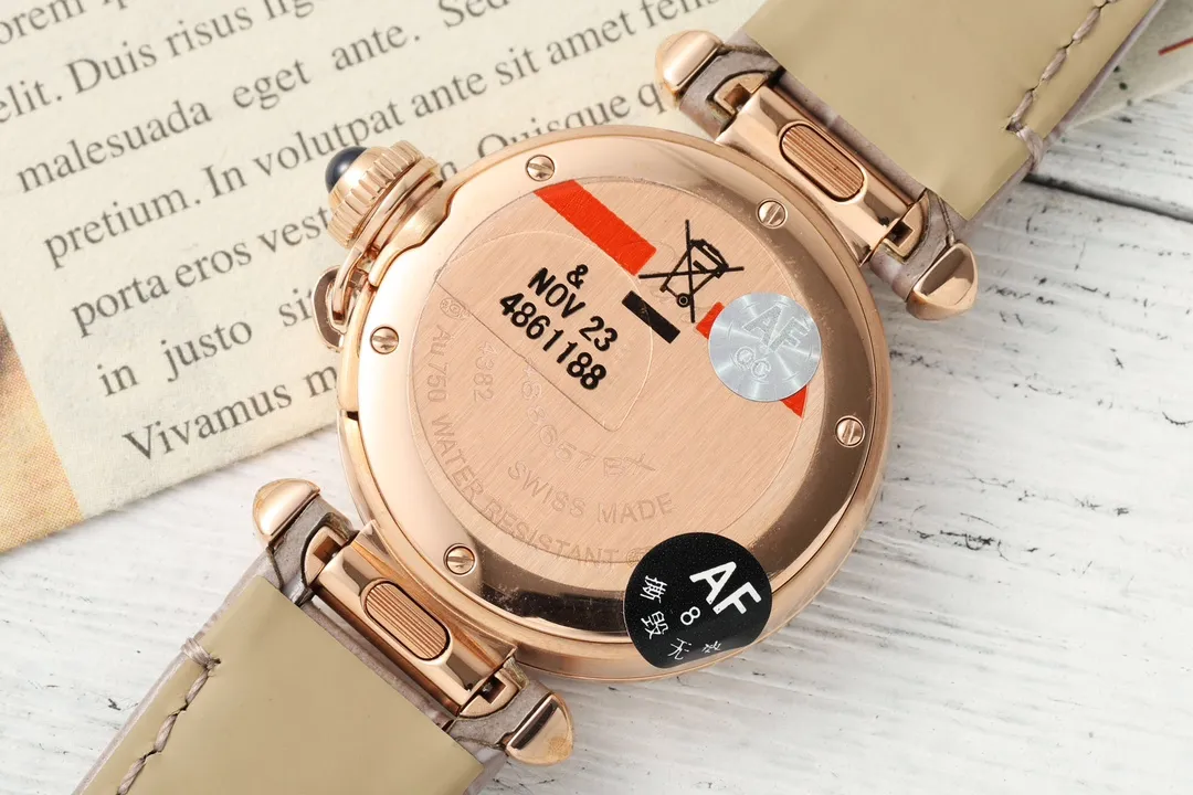 SportInspired Cartier Pasha de Cartier Women’s Rose Gold Automatic Watch with Gray Alligator Leather Strap and White Dial 2812