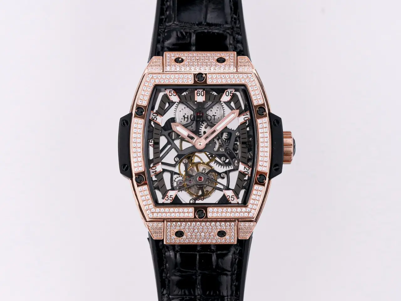 ZF Factory Hublot Masterpiece 906 Tourbillon Watch – Rose Gold Platinum, Black Leather Strap, Skeleton Dial, Super Clone Design ModernLook 1396