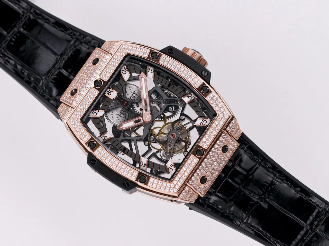 ZF Factory Hublot Masterpiece 906 Tourbillon Watch – Rose Gold Platinum, Black Leather Strap, Skeleton Dial, Super Clone Design ModernLook 1396