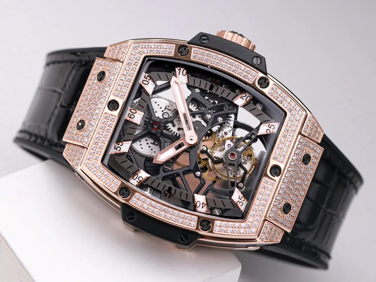 ZF Factory Hublot Masterpiece 906 Tourbillon Watch – Rose Gold Platinum, Black Leather Strap, Skeleton Dial, Super Clone Design ModernLook 1396