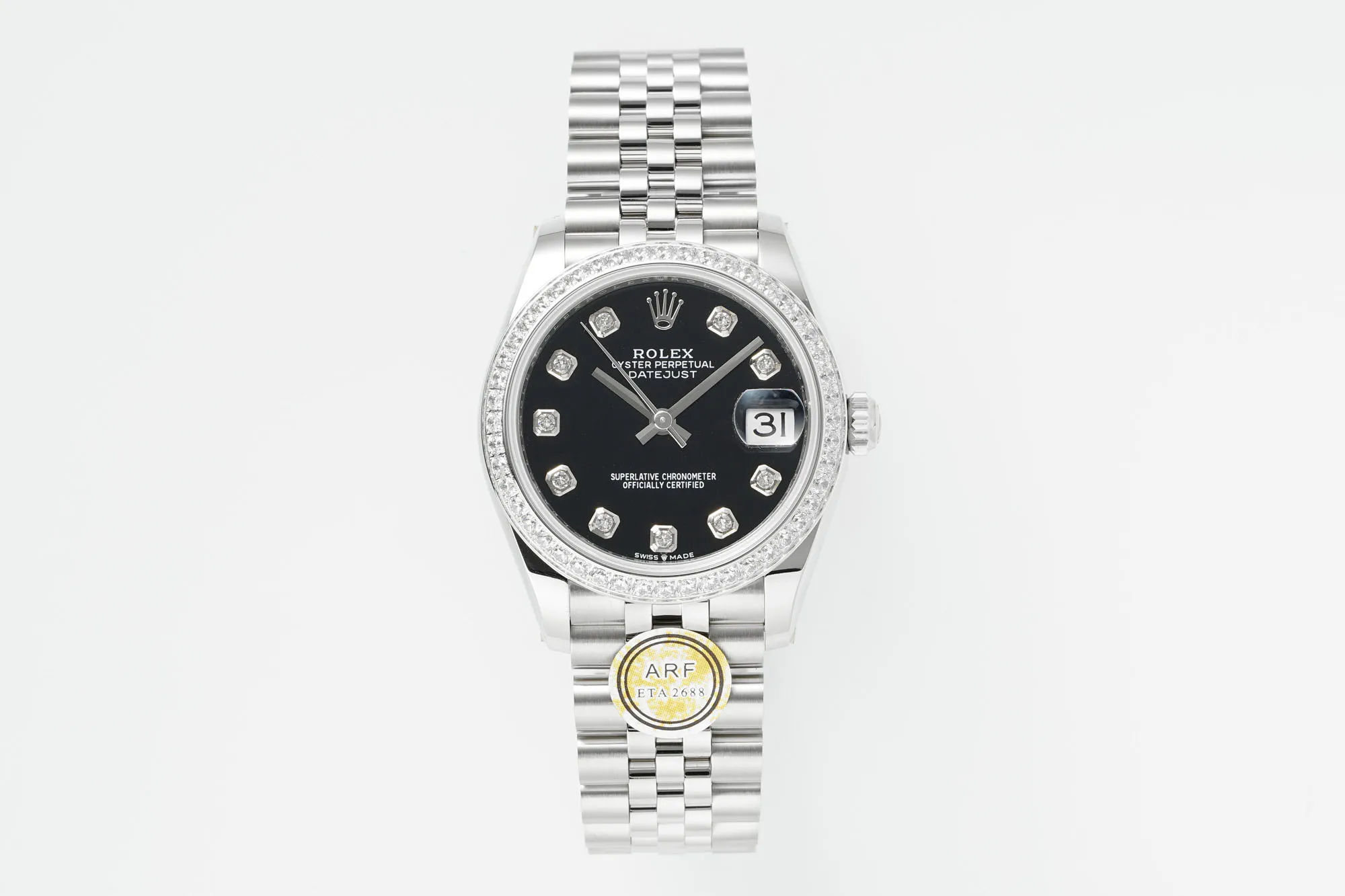 EyeCatching AR Factory Rolex Datejust 31mm Black Diamond Dial with Diamond Bezel Stainless Steel Jubilee Bracelet Women’s Luxury Watch 147