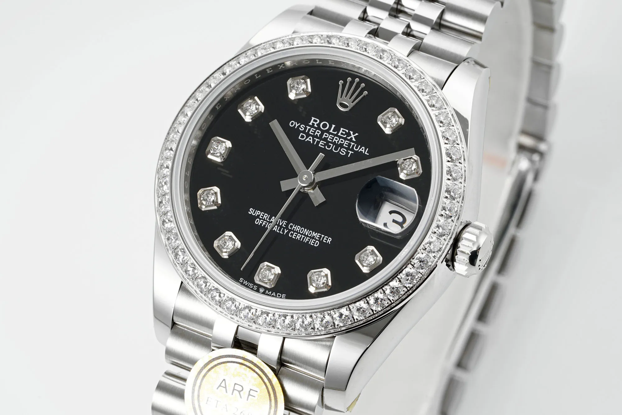 EyeCatching AR Factory Rolex Datejust 31mm Black Diamond Dial with Diamond Bezel Stainless Steel Jubilee Bracelet Women’s Luxury Watch 147