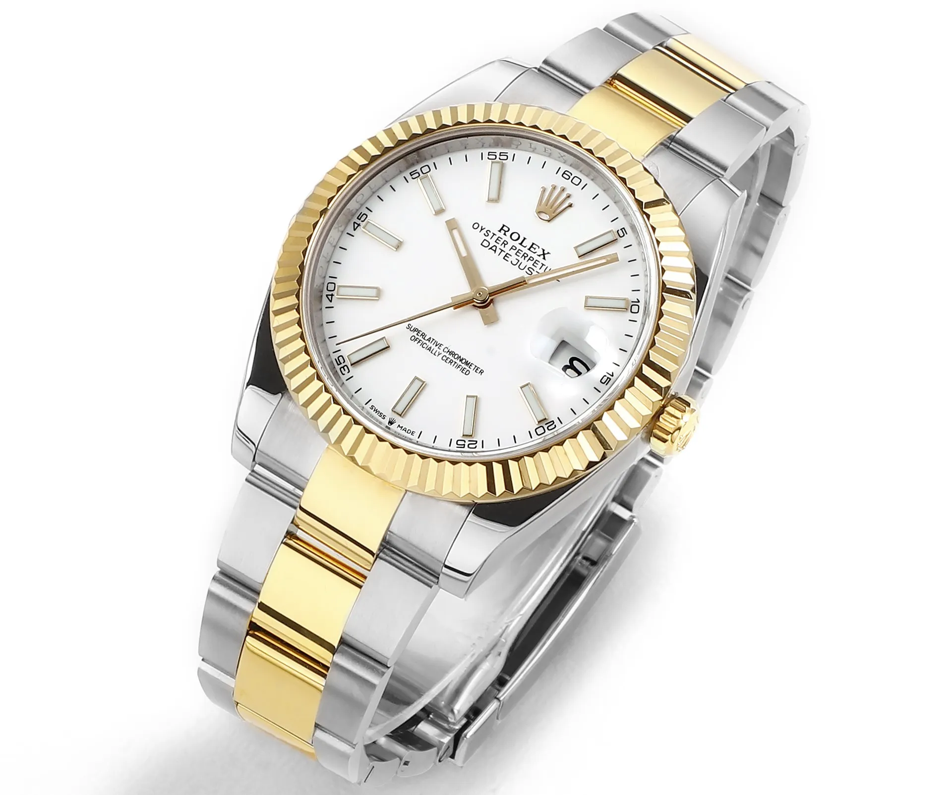 AllSeason AR Factory Rolex Datejust 41mm Two-Tone Stainless Steel and Yellow Gold Fluted Bezel White Dial Automatic Men’s Watch 4865
