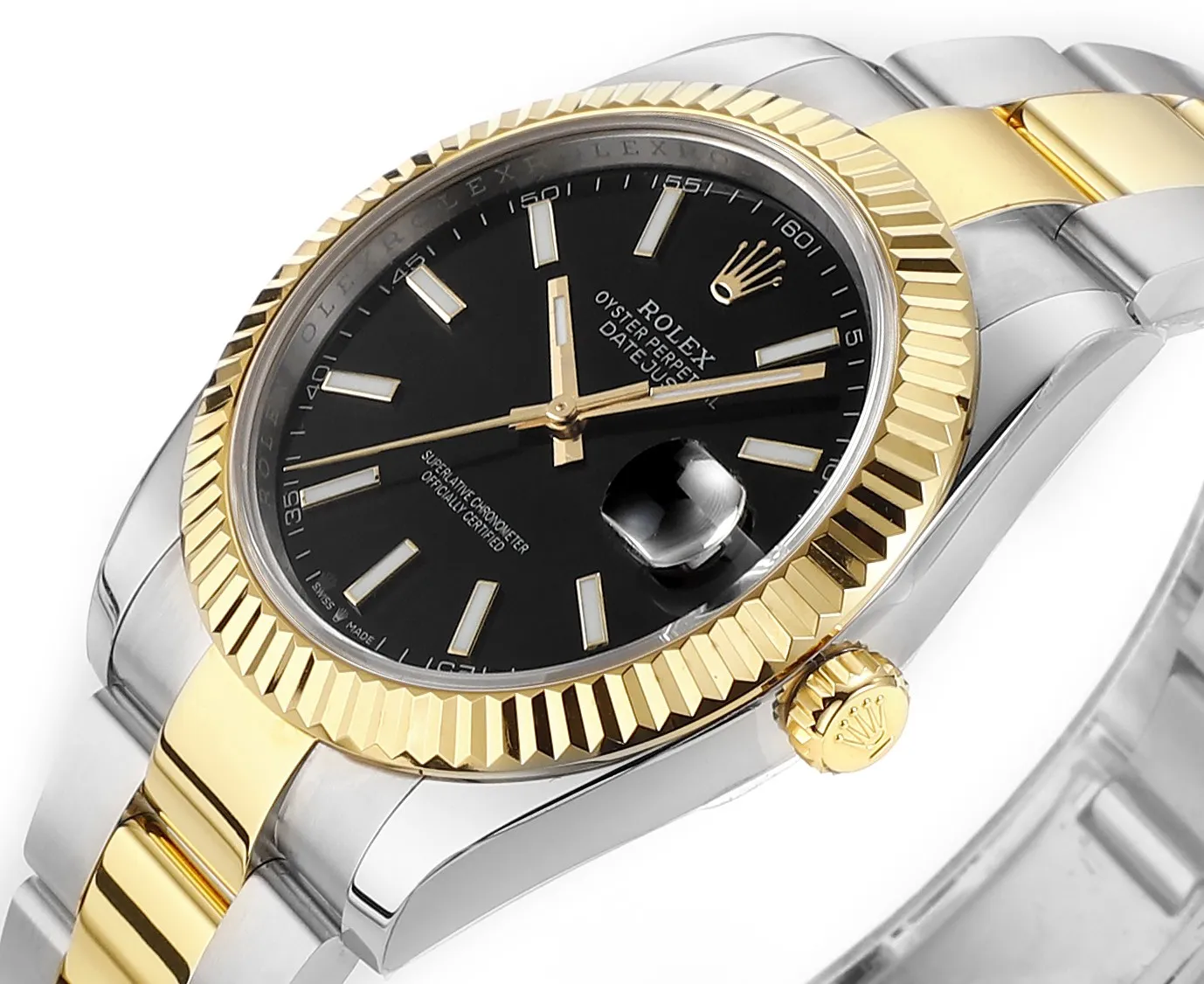 DailyWear AR Factory Rolex Datejust 41mm Two-Tone Yellow Gold and Stainless Steel Black Dial Fluted Bezel Automatic Men’s Watch 211