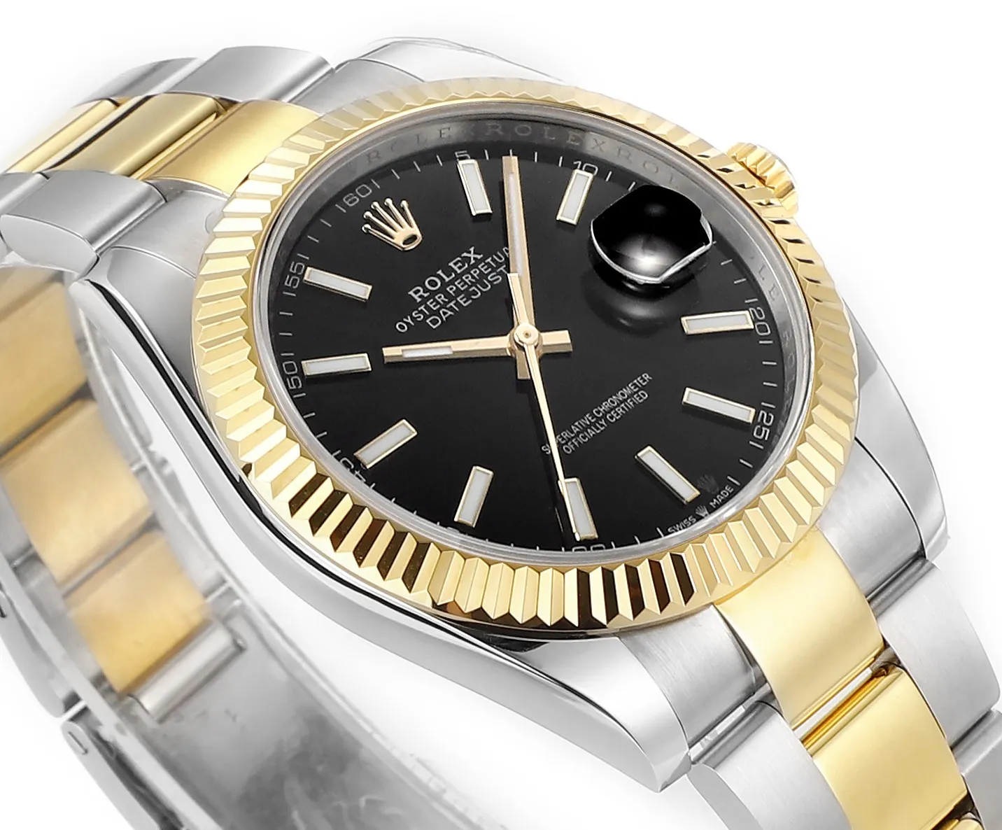 DailyWear AR Factory Rolex Datejust 41mm Two-Tone Yellow Gold and Stainless Steel Black Dial Fluted Bezel Automatic Men’s Watch 211