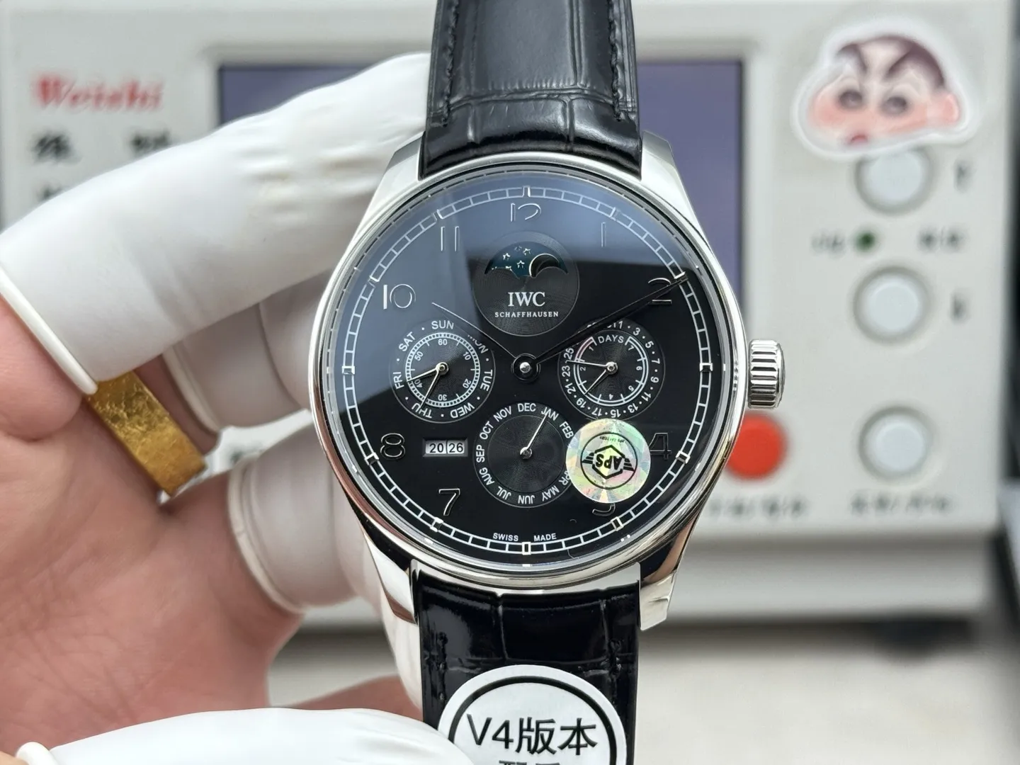 Cozy IWC Portugieser Perpetual Calendar Black Dial Automatic Men’s Watch with Leather Strap 4313