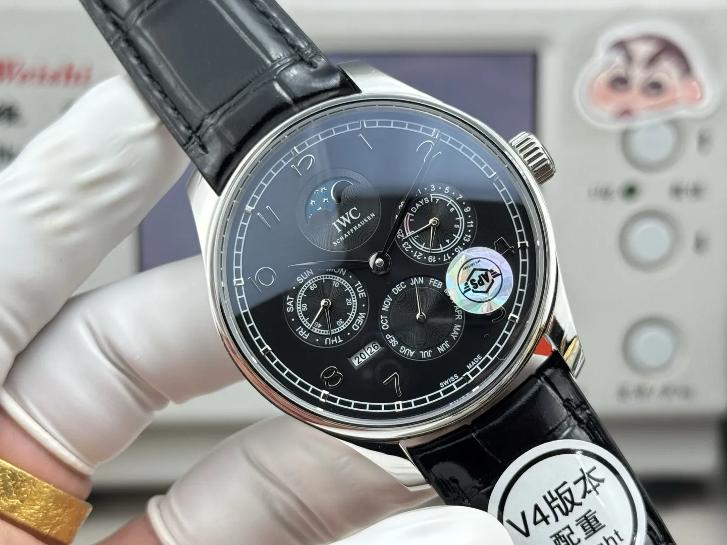 Cozy IWC Portugieser Perpetual Calendar Black Dial Automatic Men’s Watch with Leather Strap 4313