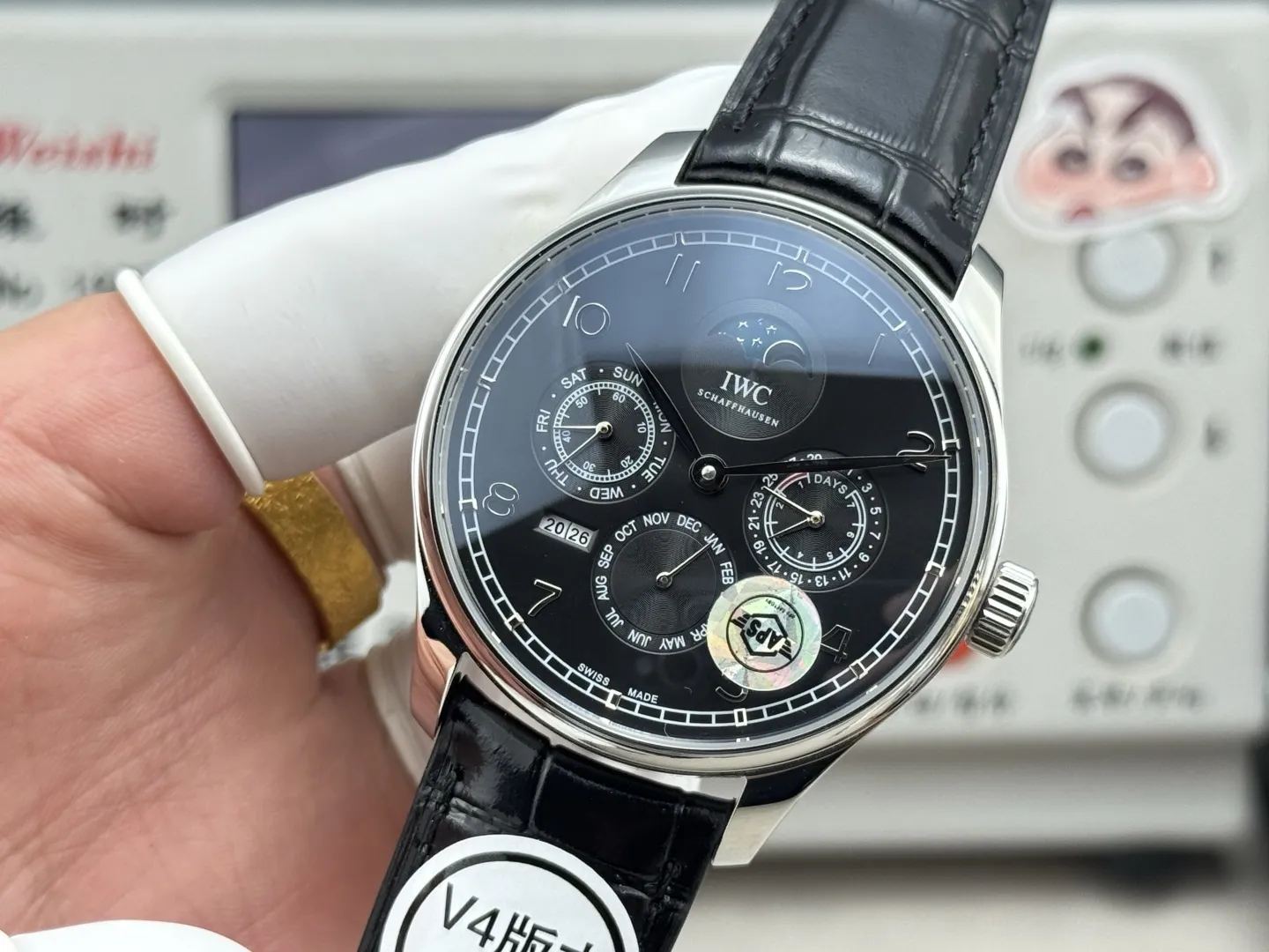 Cozy IWC Portugieser Perpetual Calendar Black Dial Automatic Men’s Watch with Leather Strap 4313