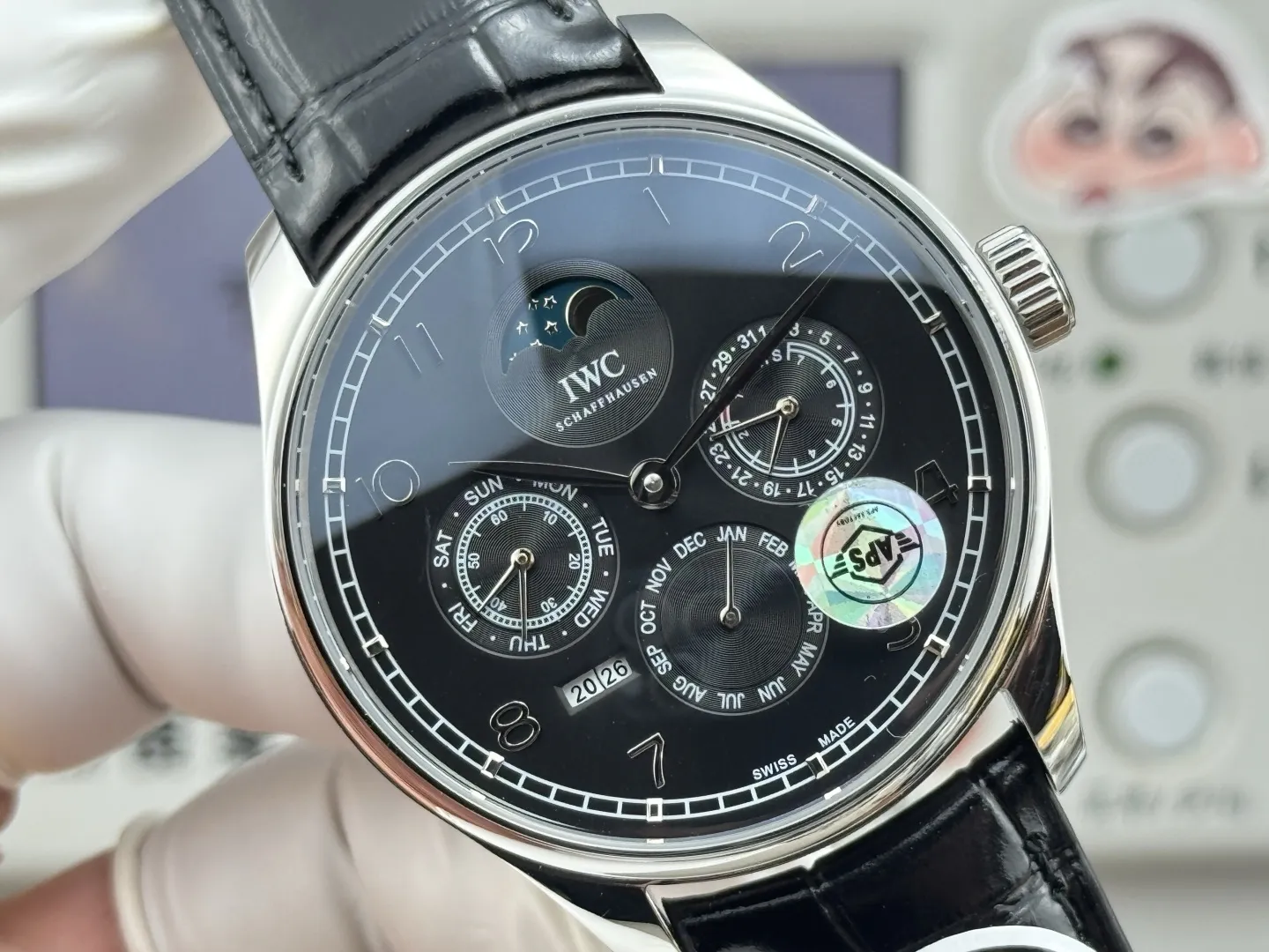 Cozy IWC Portugieser Perpetual Calendar Black Dial Automatic Men’s Watch with Leather Strap 4313