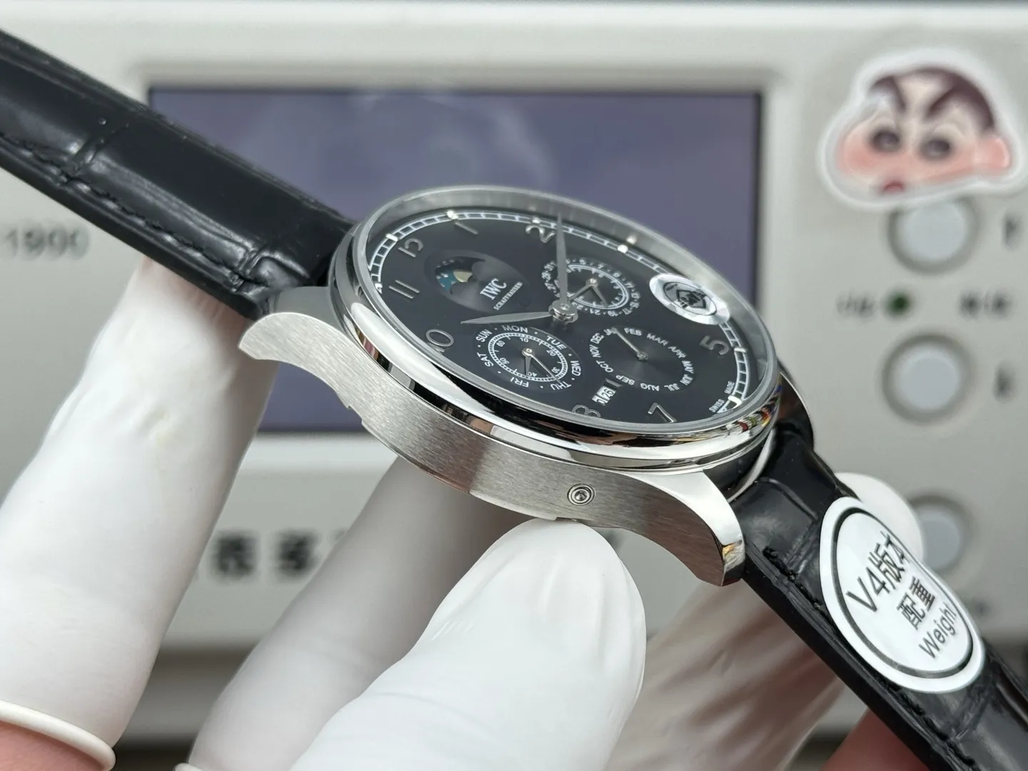 Cozy IWC Portugieser Perpetual Calendar Black Dial Automatic Men’s Watch with Leather Strap 4313