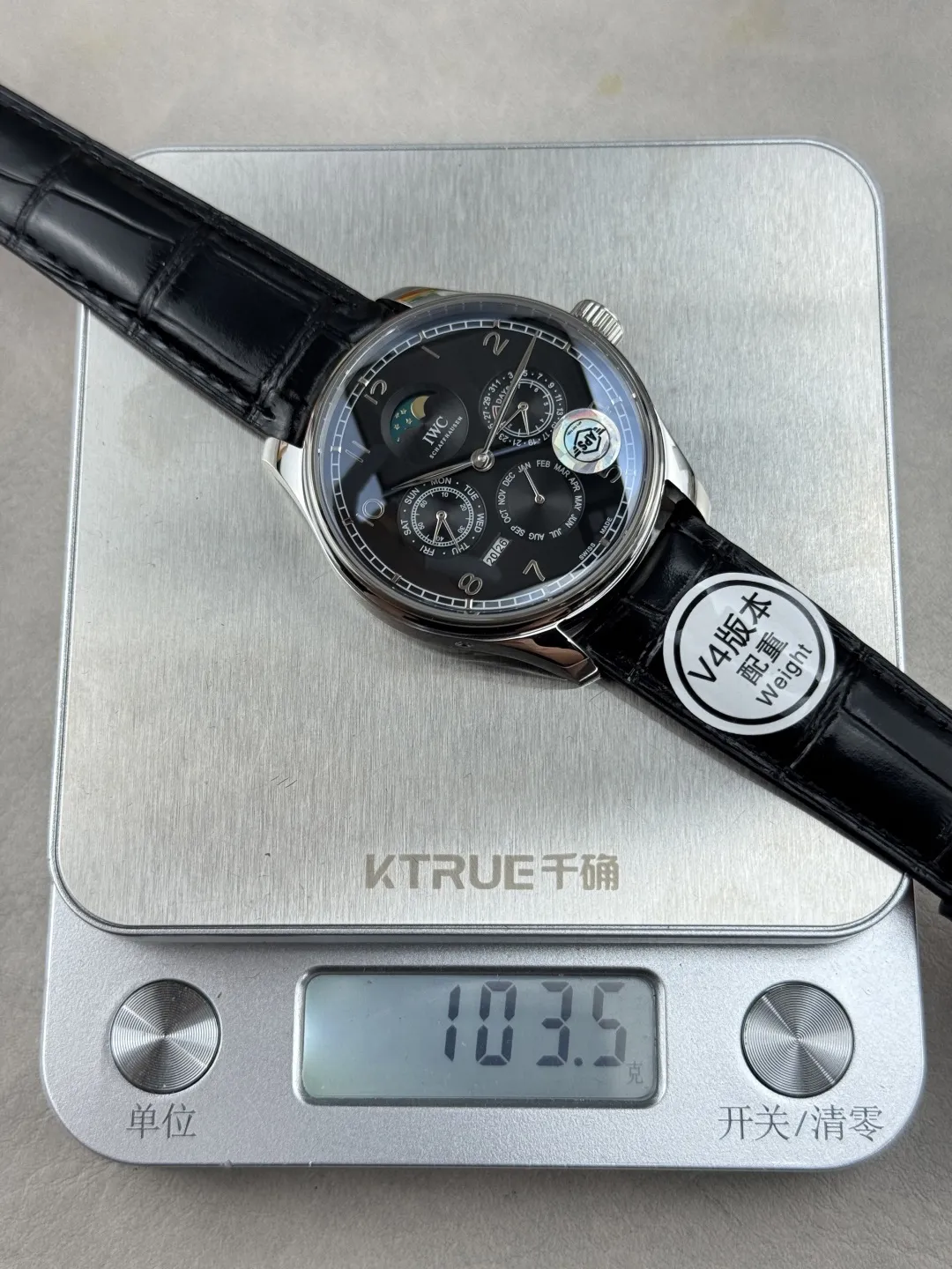 Cozy IWC Portugieser Perpetual Calendar Black Dial Automatic Men’s Watch with Leather Strap 4313