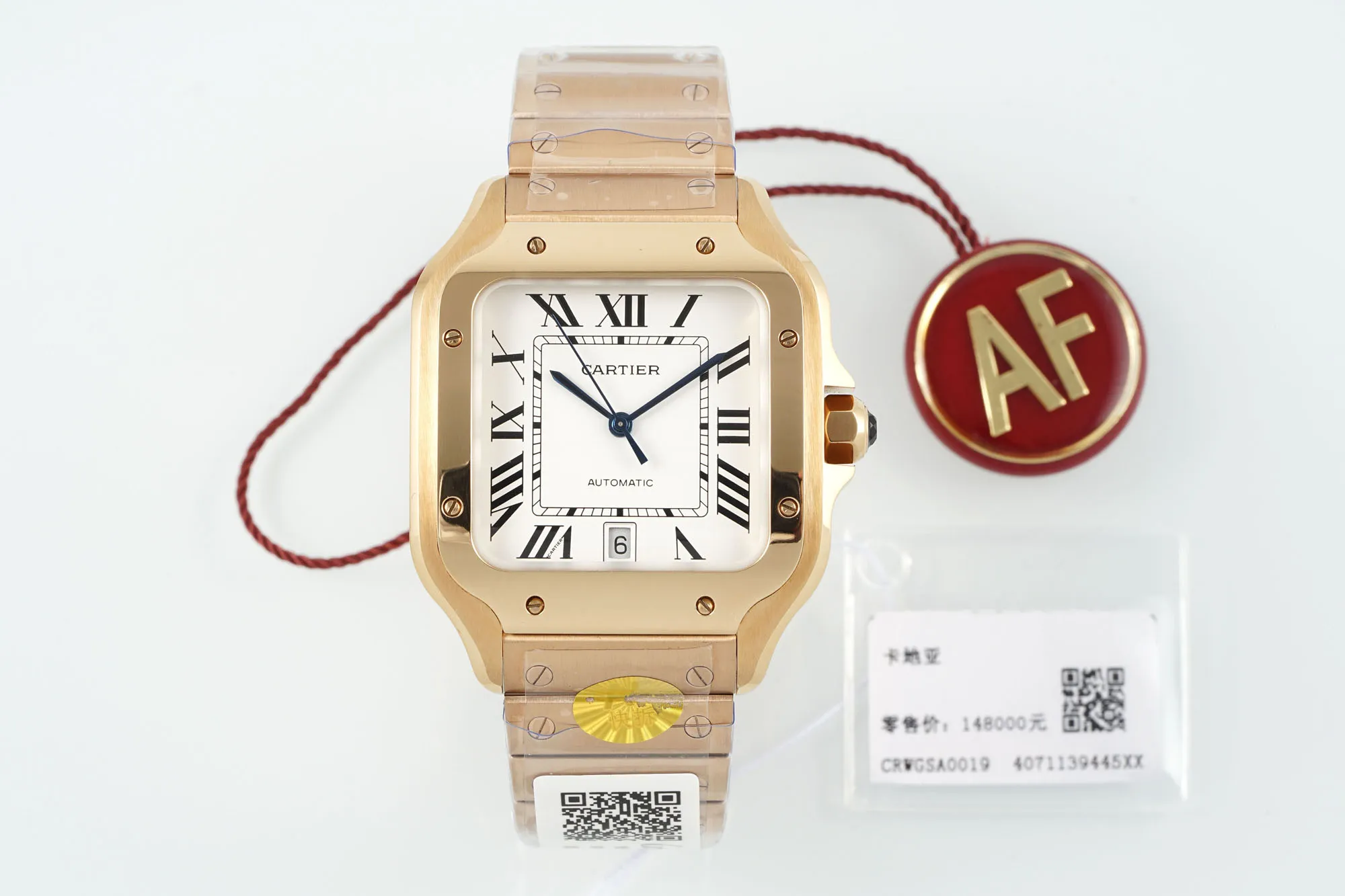 Flexible Cartier Santos de Cartier Automatic Rose Gold Watch with White Roman Dial and Metal Bracelet 2775