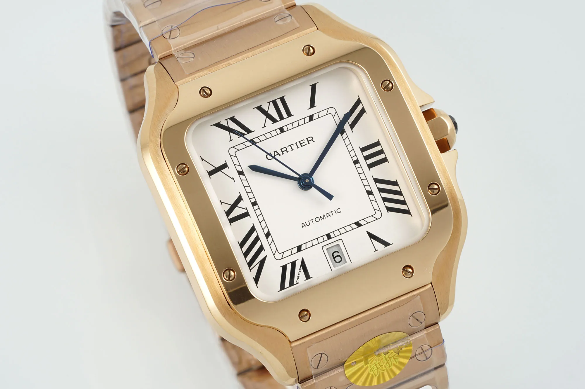 Refined AF Factory Cartier Santos de Cartier Automatic Rose Gold Watch with White Roman Dial and Metal Bracelet 2770