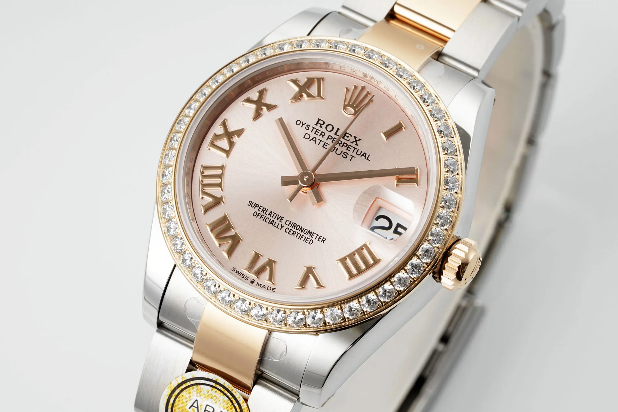AR Factory Rolex Datejust 31mm Two-Tone Rose Gold and Stainless Steel Diamond Bezel Pink Dial Roman Numerals Women’s Watch SunProtective 4984