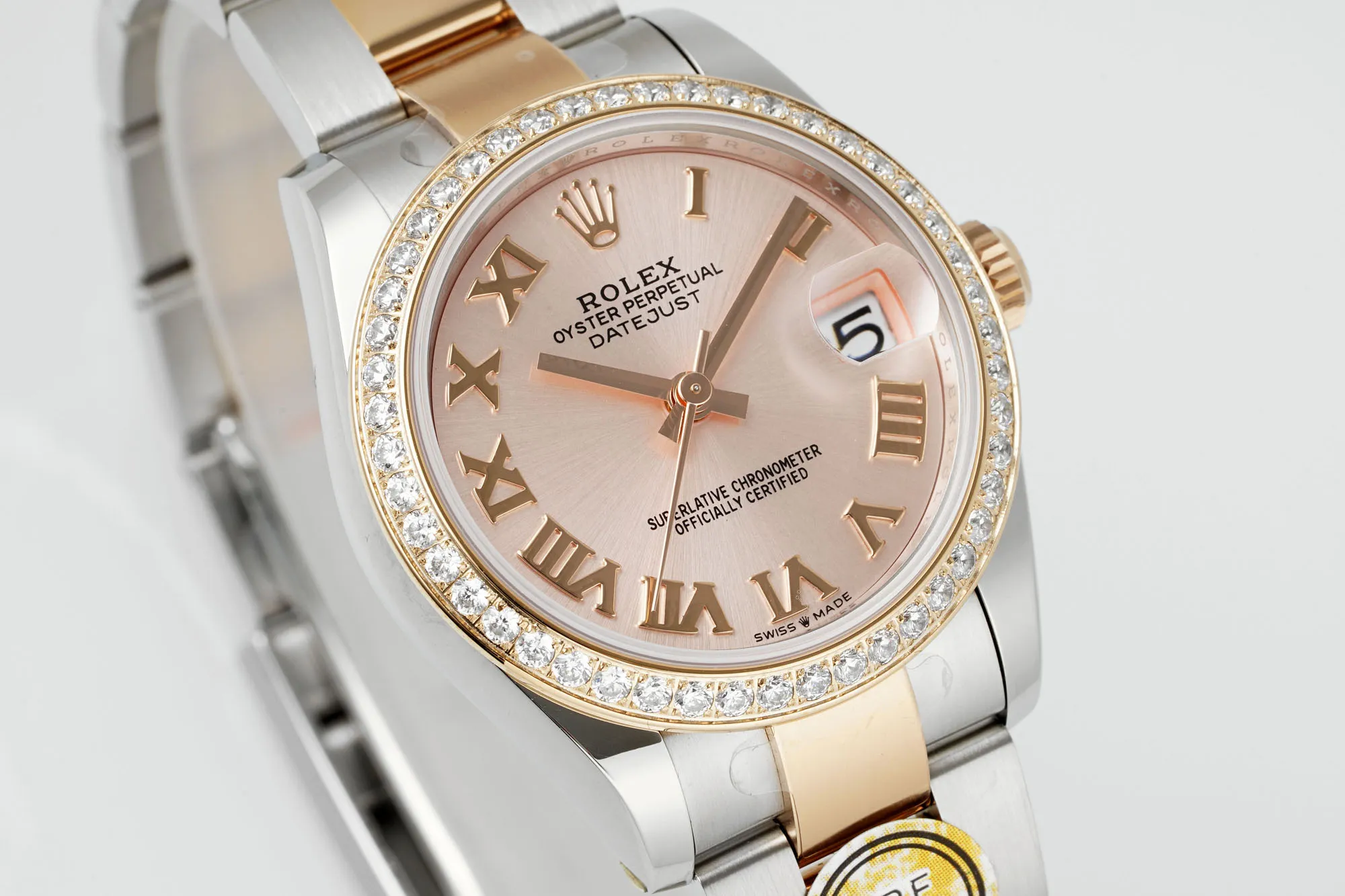 AR Factory Rolex Datejust 31mm Two-Tone Rose Gold and Stainless Steel Diamond Bezel Pink Dial Roman Numerals Women’s Watch SunProtective 4984