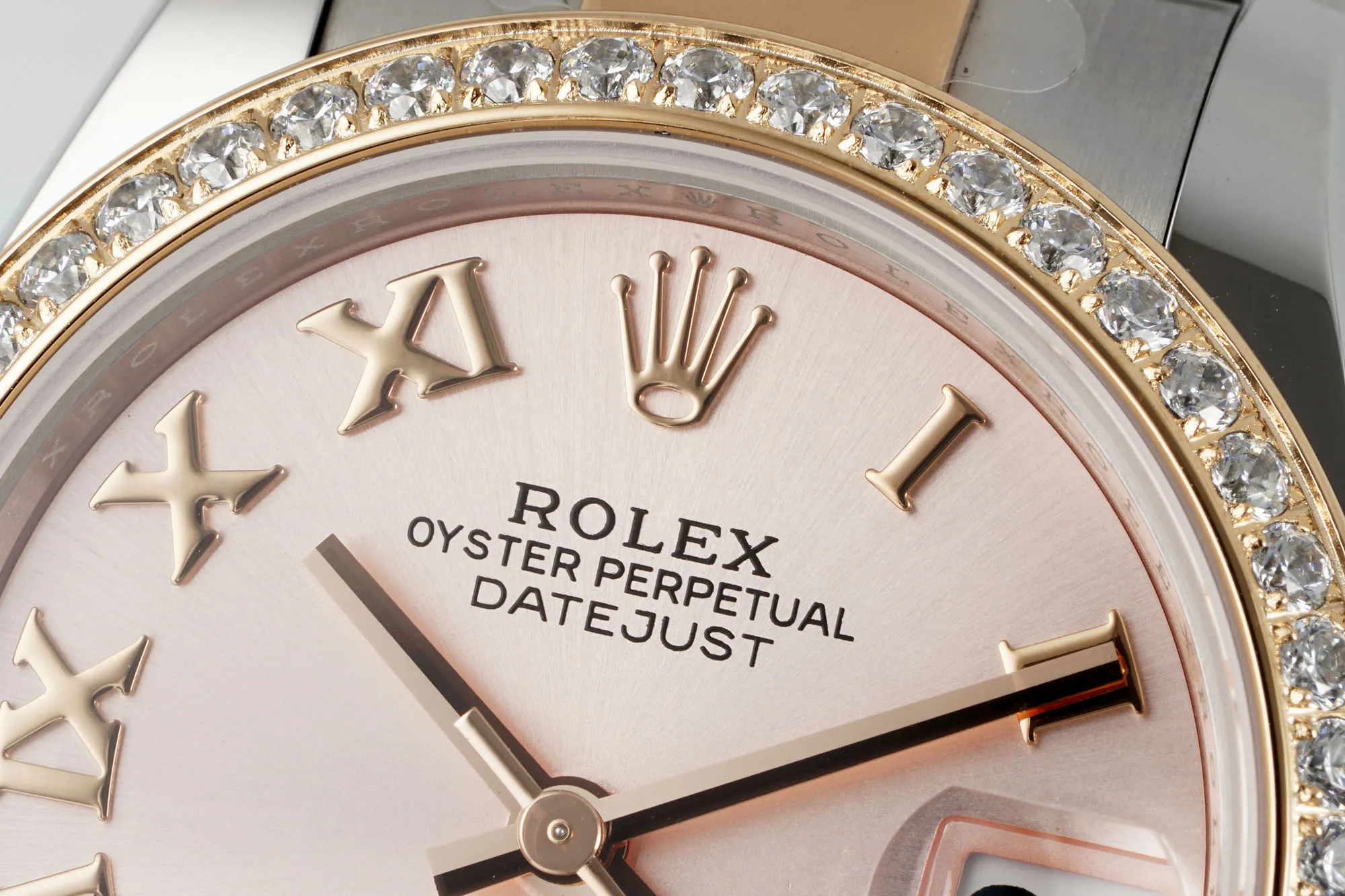 AR Factory Rolex Datejust 31mm Two-Tone Rose Gold and Stainless Steel Diamond Bezel Pink Dial Roman Numerals Women’s Watch SunProtective 4984