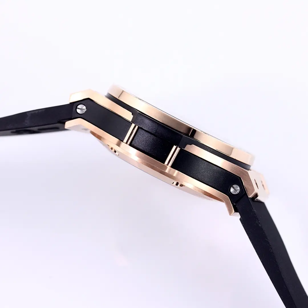EyeCatching TMF Factory Hublot Big Bang 44mm Rose Gold Black Dial Rubber Strap Chronograph Super Clone Watch 7454