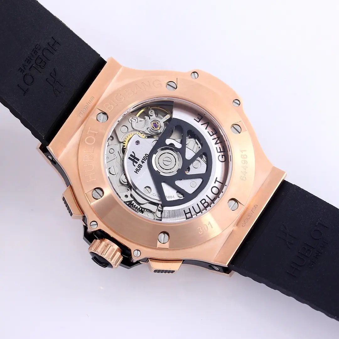 EyeCatching TMF Factory Hublot Big Bang 44mm Rose Gold Black Dial Rubber Strap Chronograph Super Clone Watch 7454