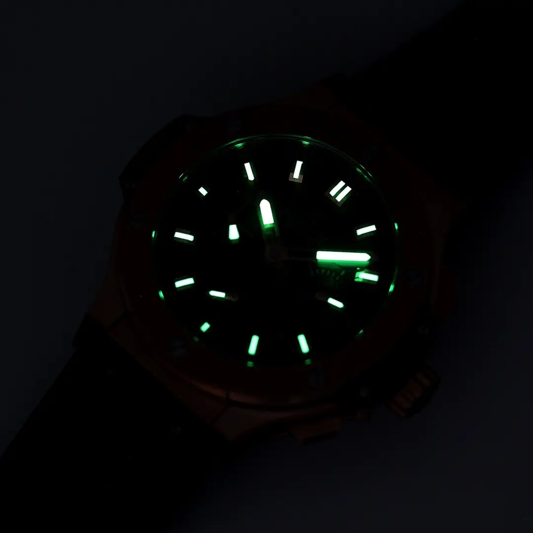 EyeCatching TMF Factory Hublot Big Bang 44mm Rose Gold Black Dial Rubber Strap Chronograph Super Clone Watch 7454