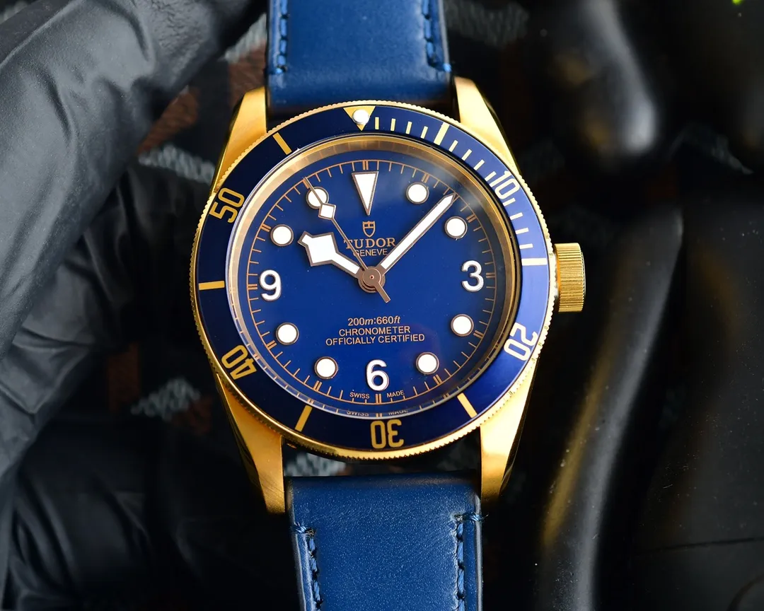 Tudor Black Bay 58 Blue Dial Gold-Tone Case Men’s Diver Watch with Navy Leather Strap Colorful 4285