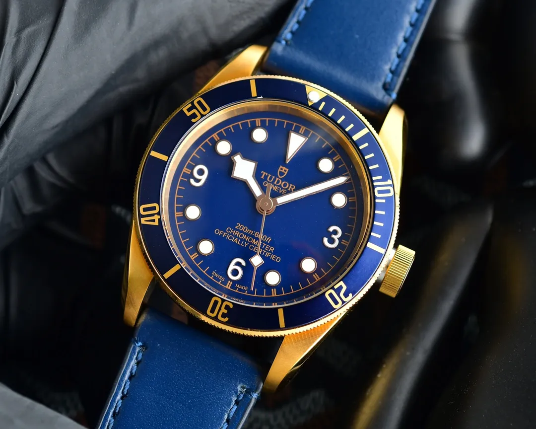 Tudor Black Bay 58 Blue Dial Gold-Tone Case Men’s Diver Watch with Navy Leather Strap Colorful 4285