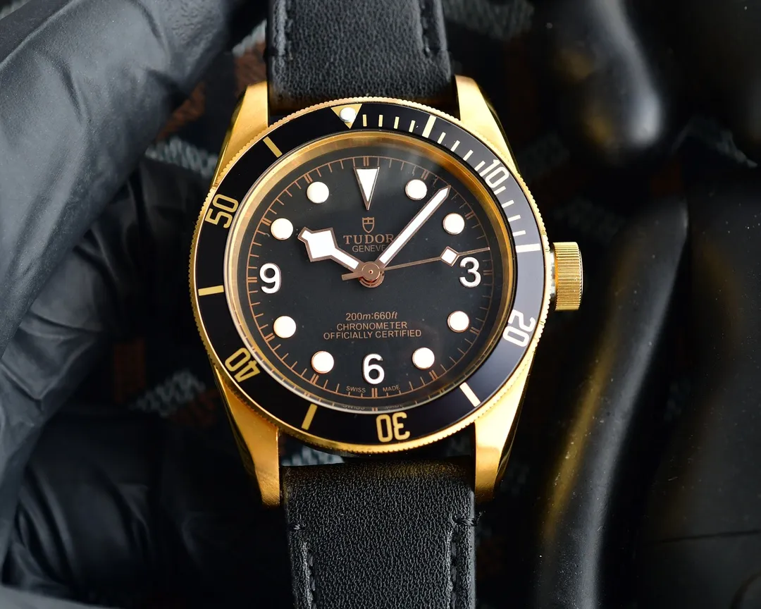 Tudor Black Bay 58 Blue Dial Gold-Tone Case Men’s Diver Watch with Navy Leather Strap Colorful 4285