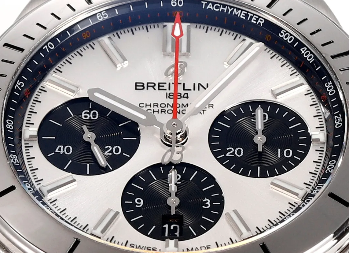 Classic BLS Factory Breitling Chronomat B01 Automatic Chronograph Watch – Silver Case, White Panda Dial 2670
