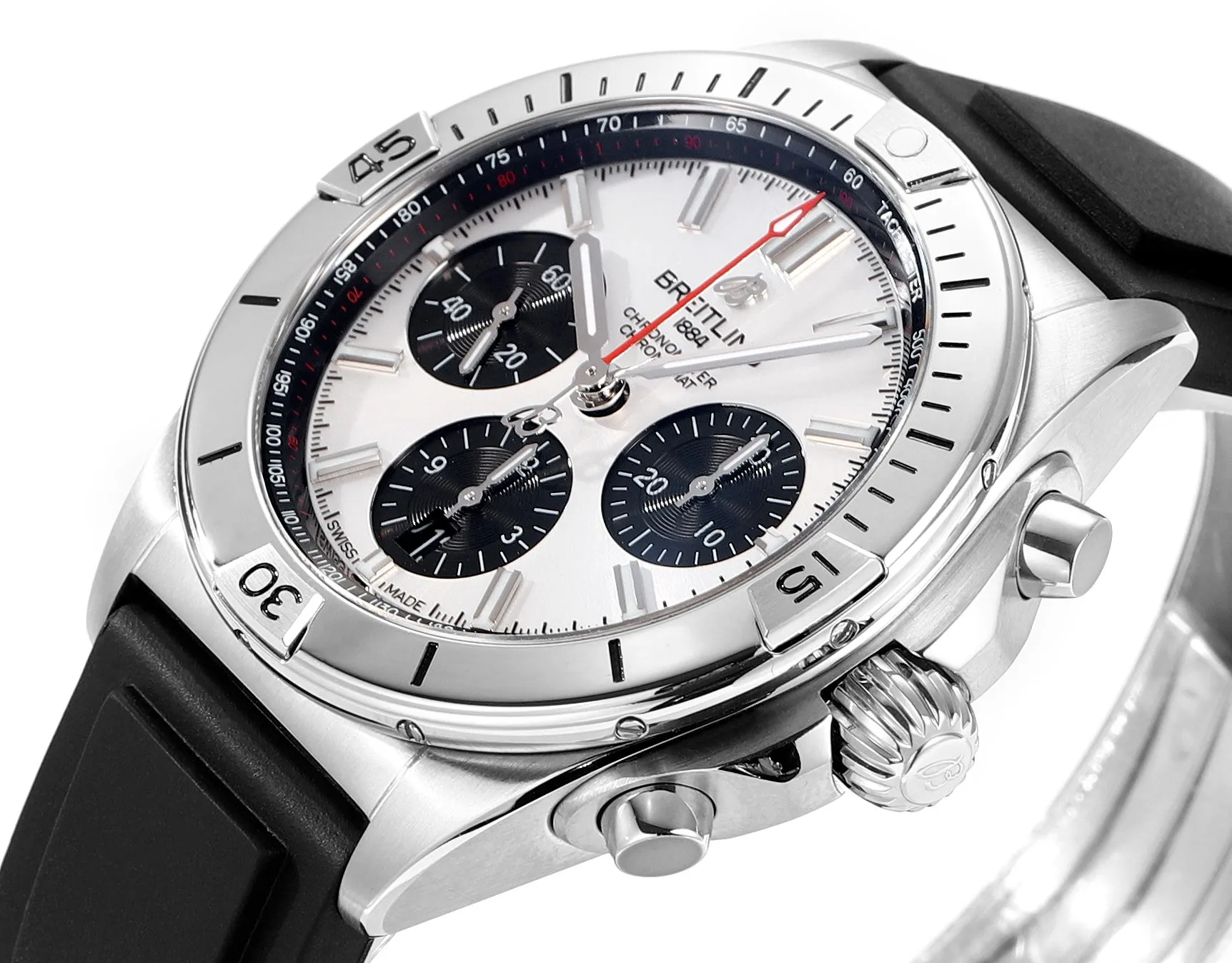 Classic BLS Factory Breitling Chronomat B01 Automatic Chronograph Watch – Silver Case, White Panda Dial 2670