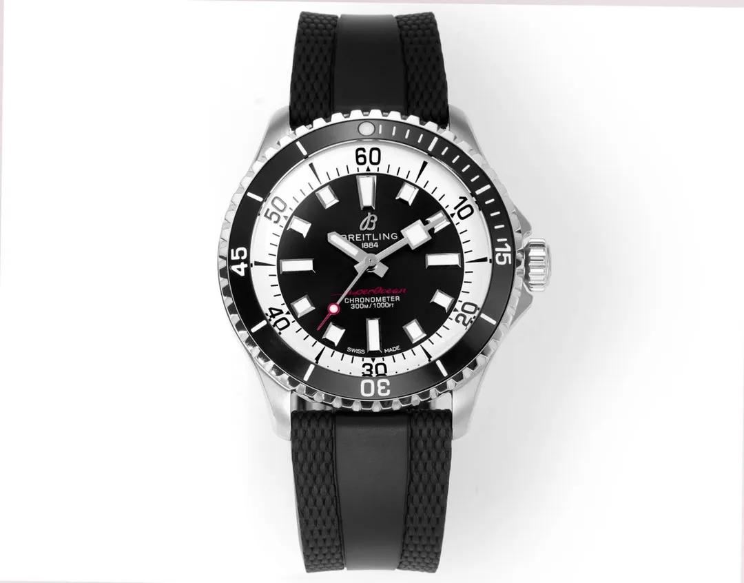 BLS Factory Breitling Superocean Automatic Black Dial Men’s Dive Watch with Black Rubber Strap ZipUp 2654