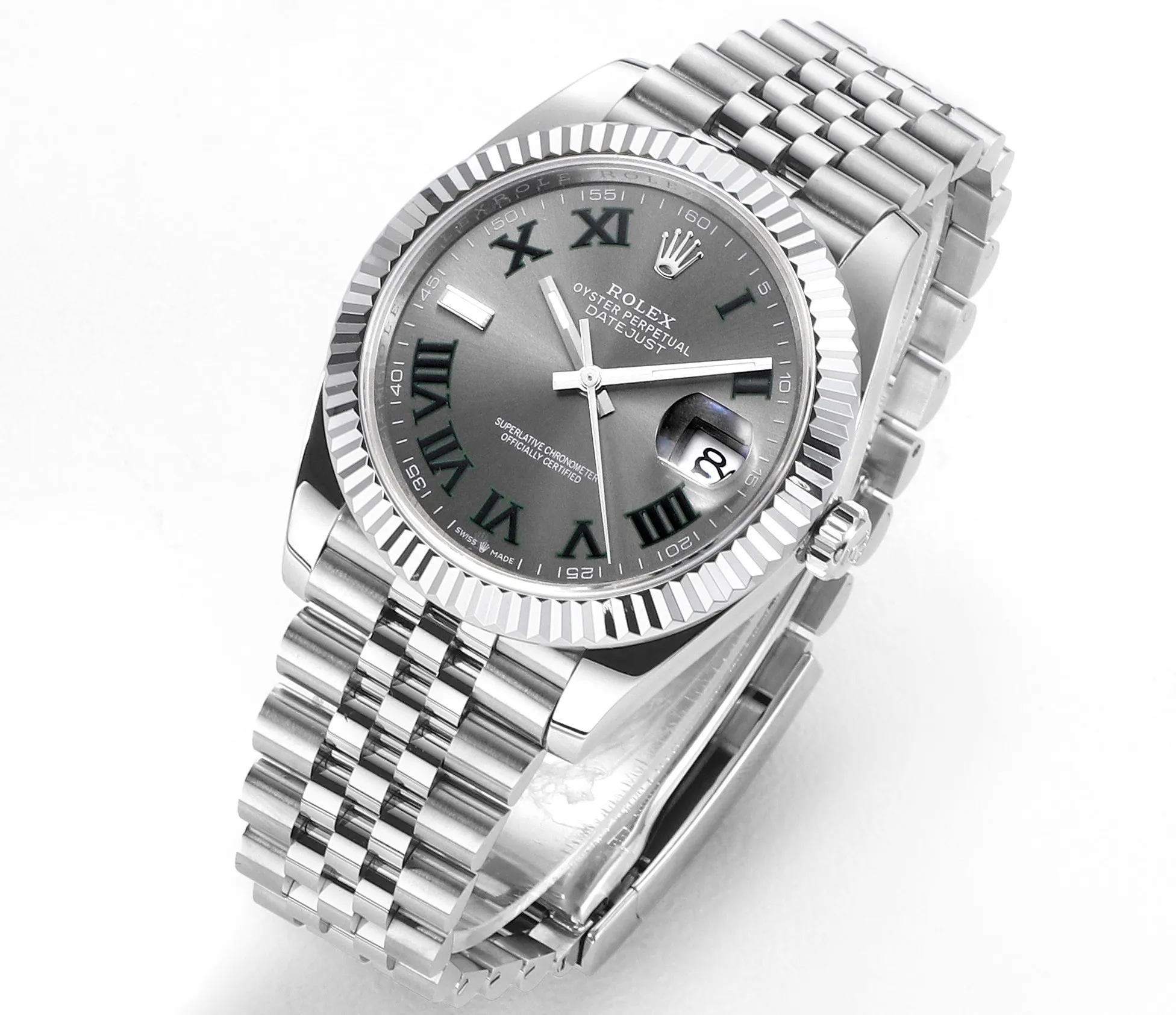 AR Factory Rolex Datejust 41mm Rhodium Grey Dial Fluted Bezel Roman Numerals Jubilee Bracelet Stainless Steel Men’s Watch Bright 4863