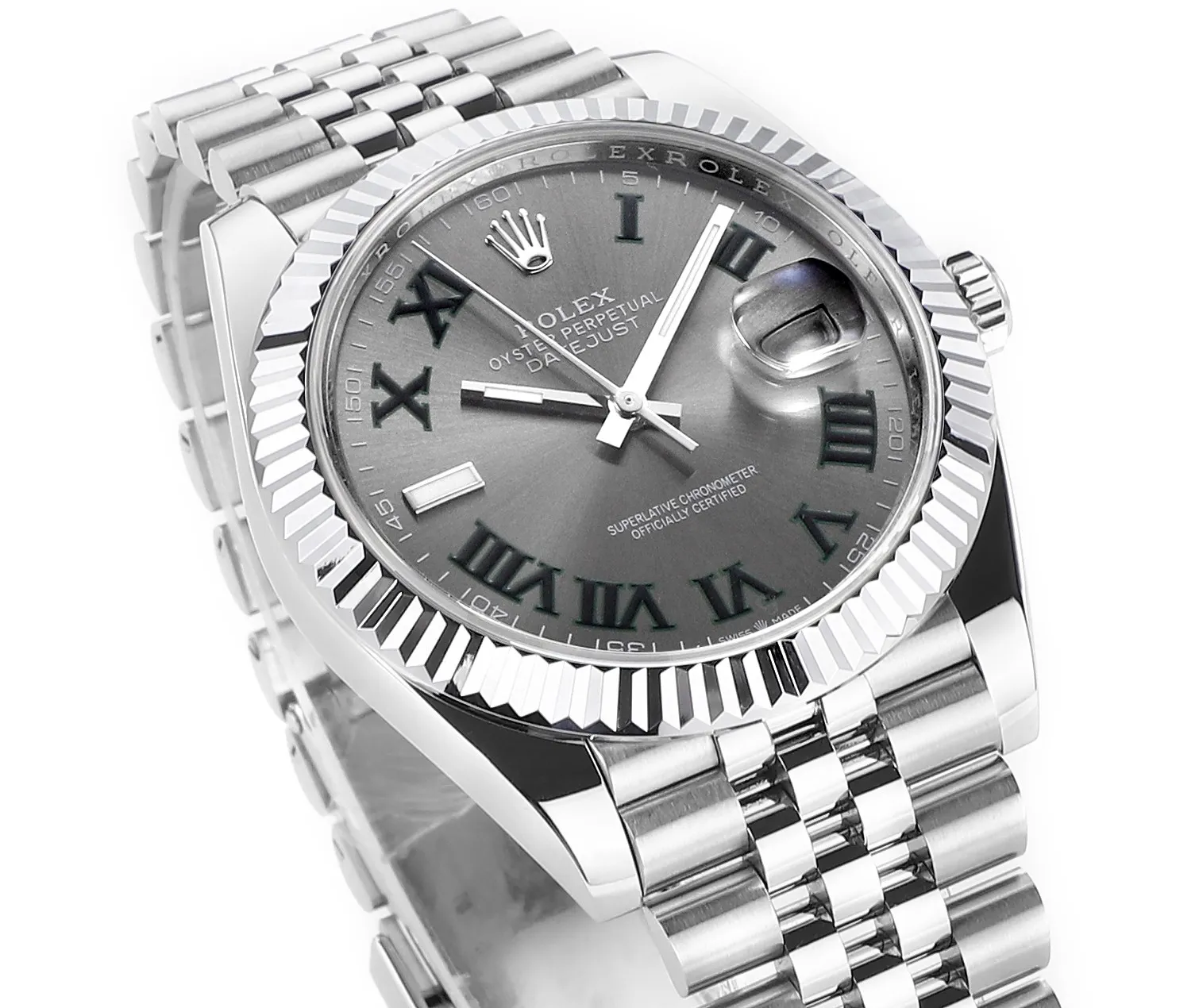AR Factory Rolex Datejust 41mm Rhodium Grey Dial Fluted Bezel Roman Numerals Jubilee Bracelet Stainless Steel Men’s Watch Bright 4863