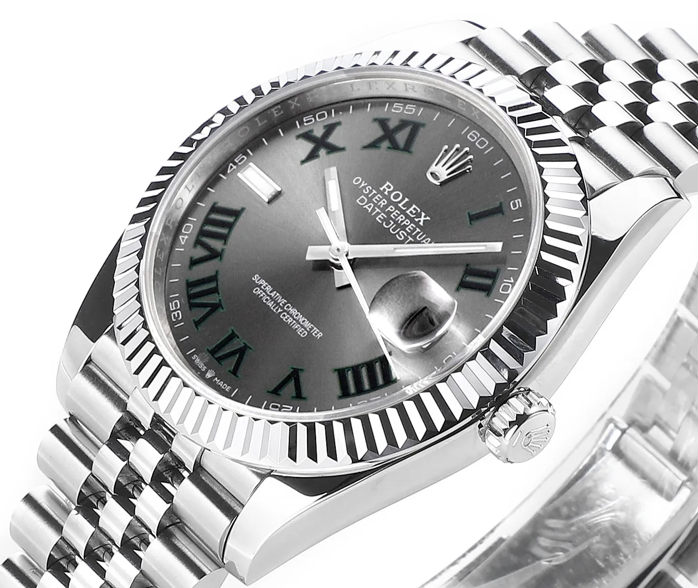 AR Factory Rolex Datejust 41mm Rhodium Grey Dial Fluted Bezel Roman Numerals Jubilee Bracelet Stainless Steel Men’s Watch Bright 4863