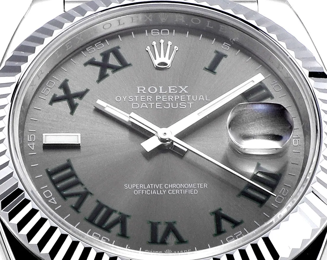 AR Factory Rolex Datejust 41mm Rhodium Grey Dial Fluted Bezel Roman Numerals Jubilee Bracelet Stainless Steel Men’s Watch Bright 4863