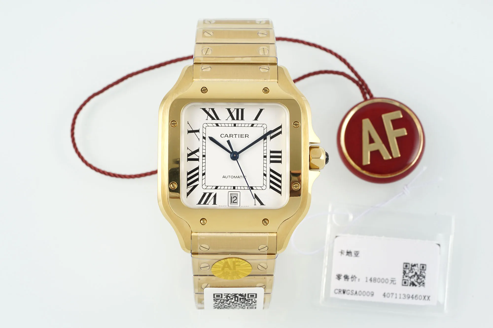 Tailored Cartier Santos de Cartier Large Automatic Yellow Gold Watch with White Roman Numeral Dial and Steel Bracelet 2774