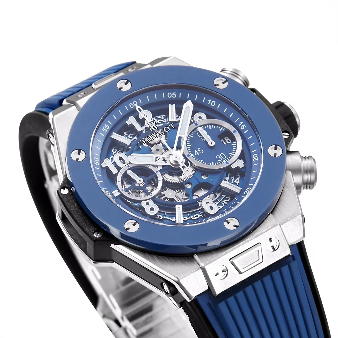 Trendy WWF Factory Hublot Big Bang Watch – Blue Chronograph with Skeleton Dial, Automatic Movement, Titanium Case, Super Clone Design 832