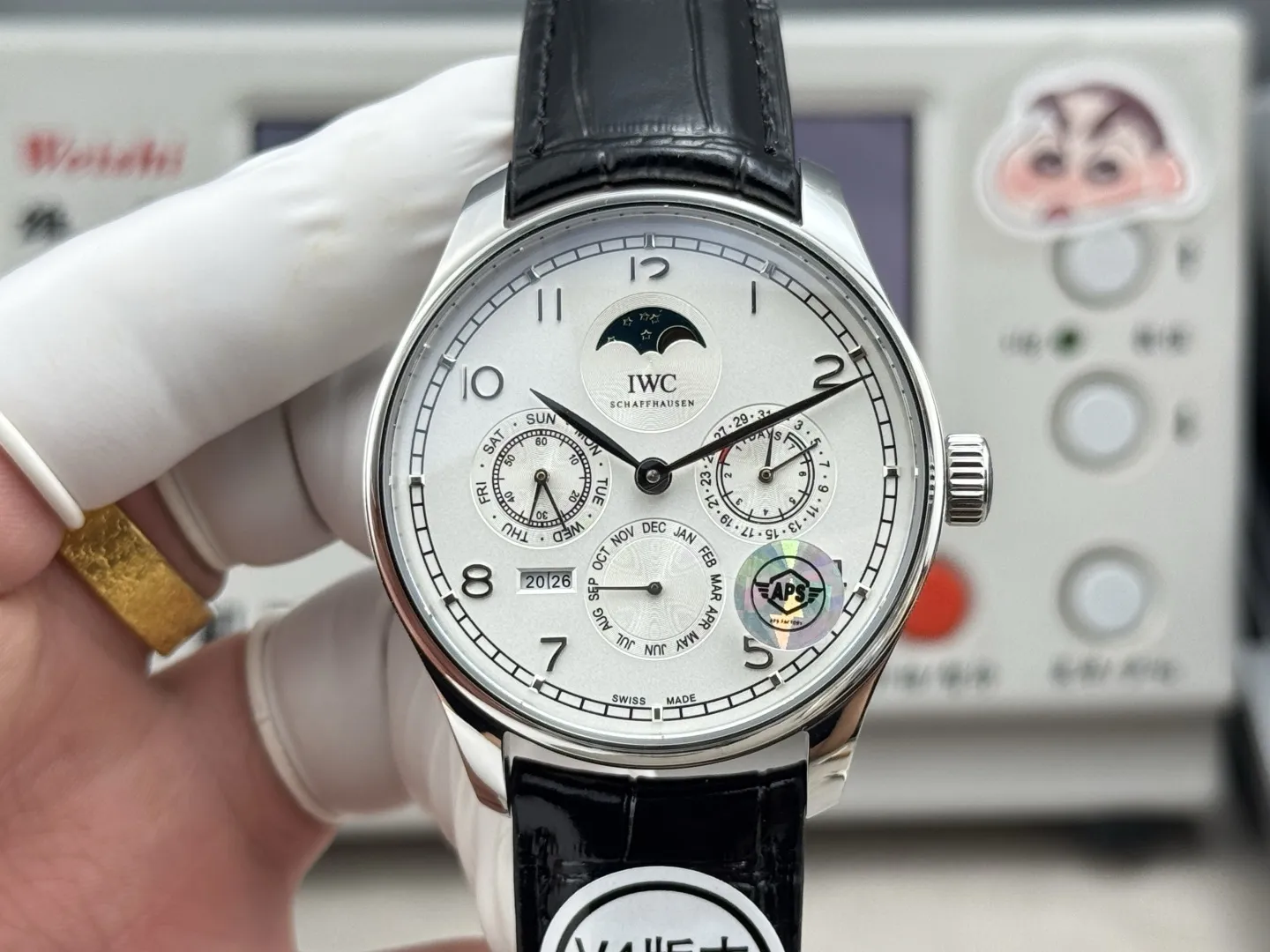 HighPerformance IWC Portugieser Perpetual Calendar Automatic Men’s Watch, Silver Case, White Dial, Black Leather Strap 4315
