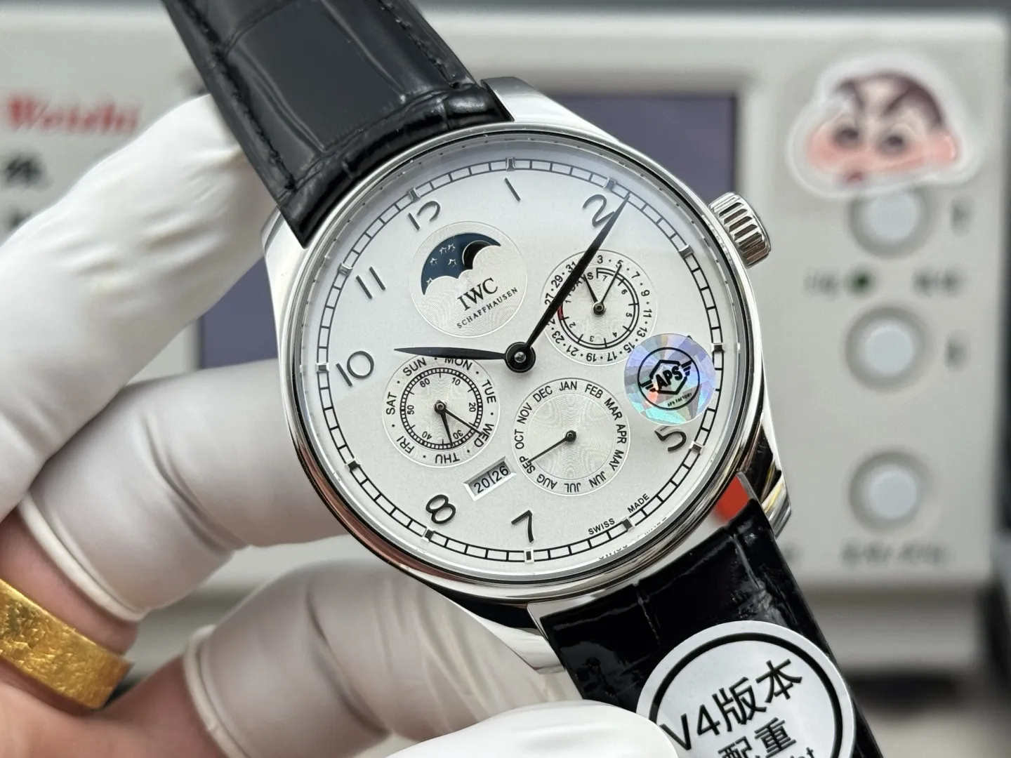 HighPerformance IWC Portugieser Perpetual Calendar Automatic Men’s Watch, Silver Case, White Dial, Black Leather Strap 4315
